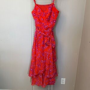 Eliza J Red & Pink Floral Wrap Maxi Dress